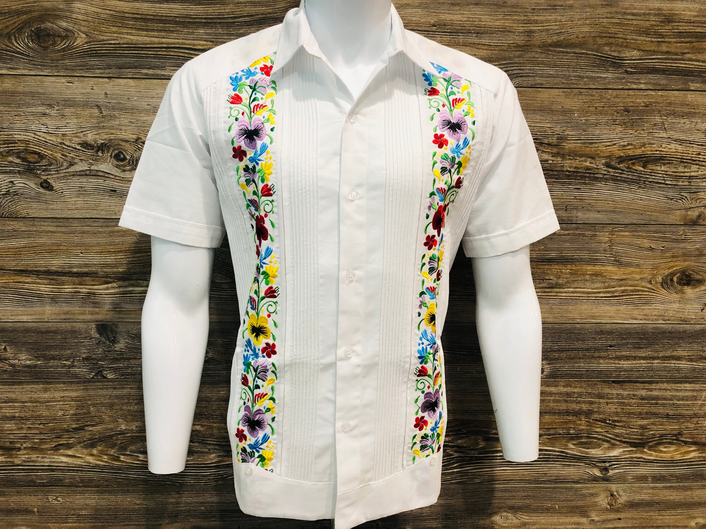 Guayabera Shirt Multi-Color Flower Embroidery Short Sleeve Guayabera Shirt Multi-Color Flower Embroidery Short Sleeve